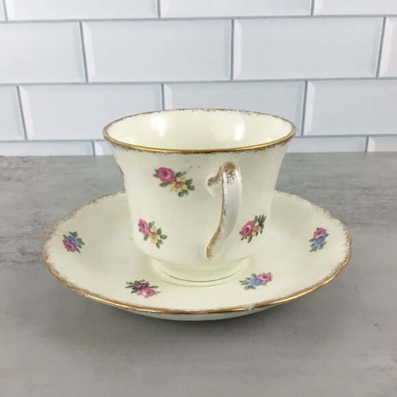 James Kent Floral Tea Cup Saucer Longton England Pink Blue Yellow Flowers - Picture 4 of 11